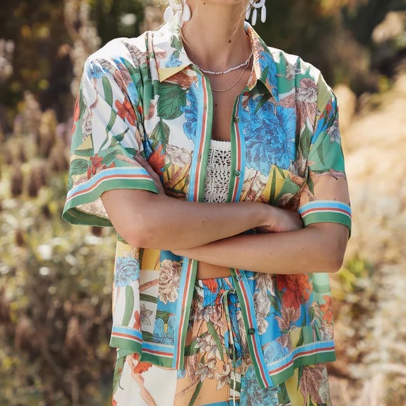 NWT Current Air Border Print Floral Block Shirt - Picture 4 of 8